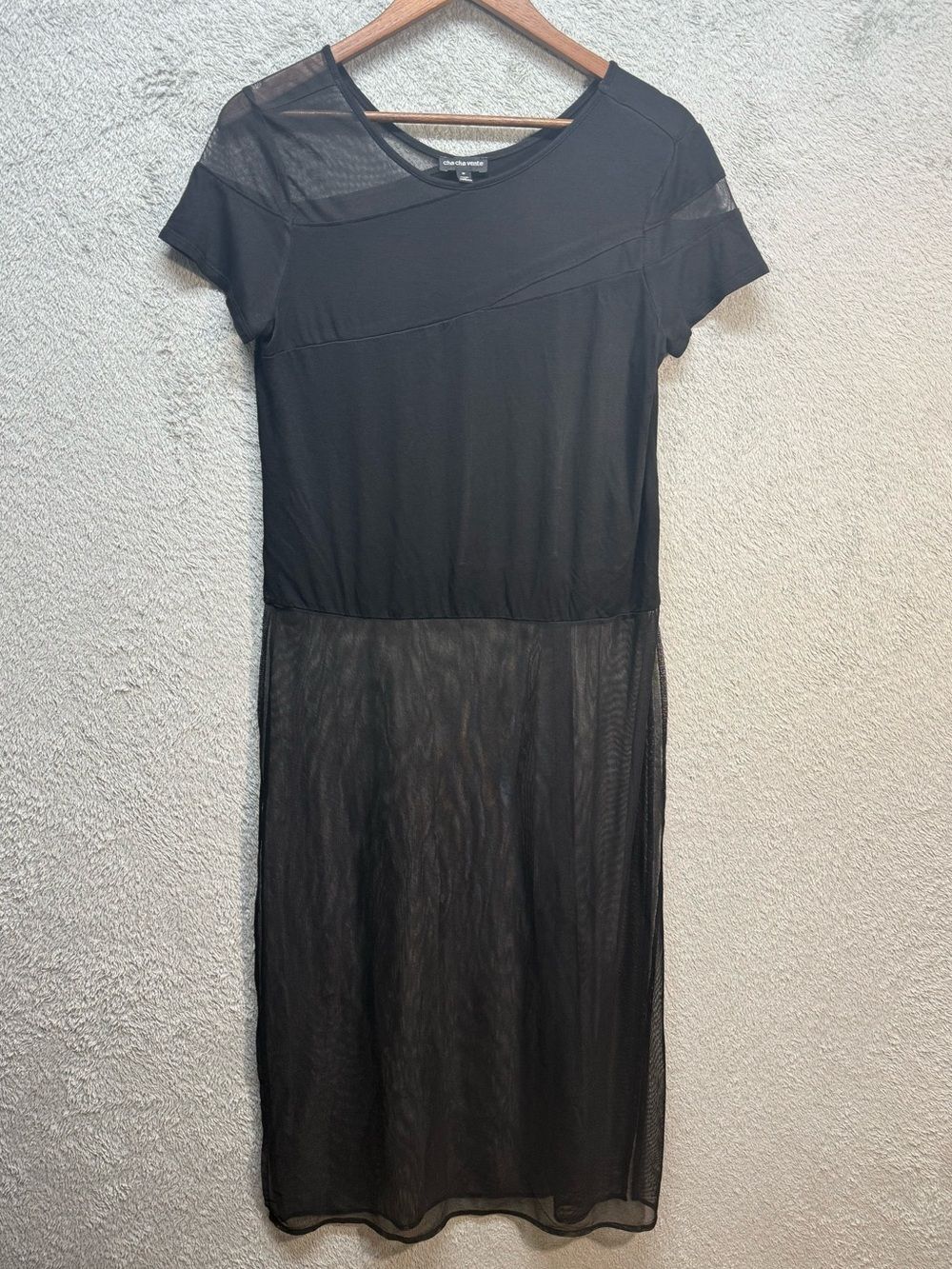 Cha Cha Vente Black Off-The-Shoulder Draped Mesh Inset Top Medium